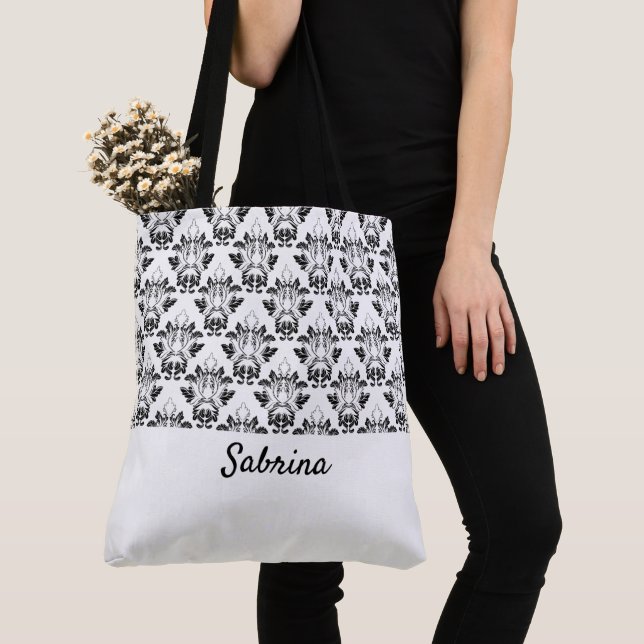 Pretty Vintage Pattern Monogrammed Tote Bag (Close Up)