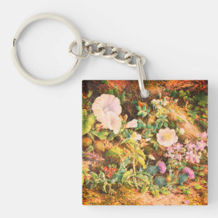 Pretty Vintage petunias flowers floral painting Keychain