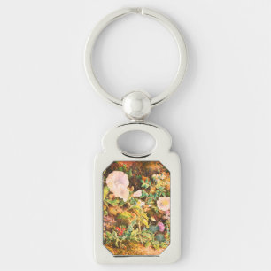 Pretty Vintage petunias flowers floral painting Keychain