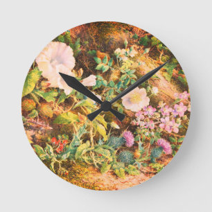 Pretty Vintage petunias flowers floral painting Round Clock