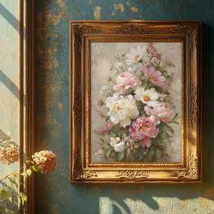 Pretty Vintage Pink and White Peony Bouquet Art  Poster