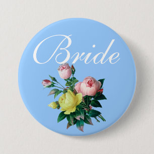 pretty vintage pink and yellow rose flowers bride 3 inch round button