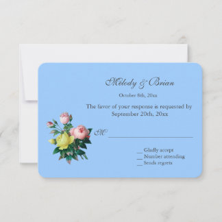 pretty vintage pink and yellow rose flowers RSVP Card