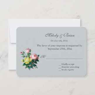 pretty vintage pink and yellow rose flowers RSVP Card
