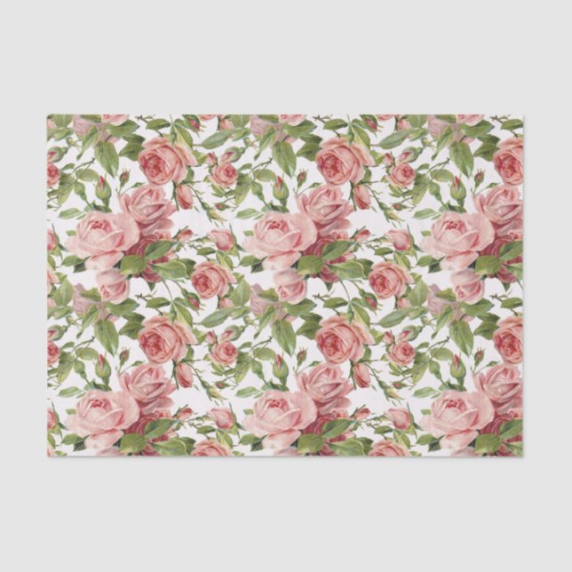 Pretty Vintage Pink Roses Tissue Paper (Front)