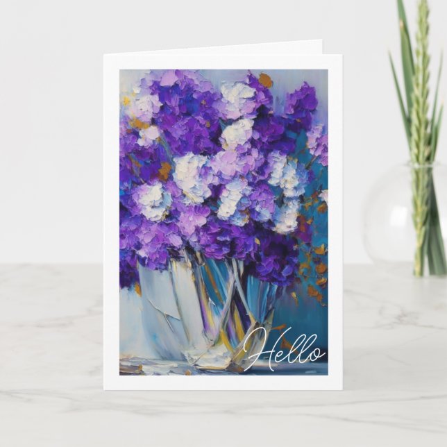 Pretty Vintage Purple Flowers | Hello Card (Front)