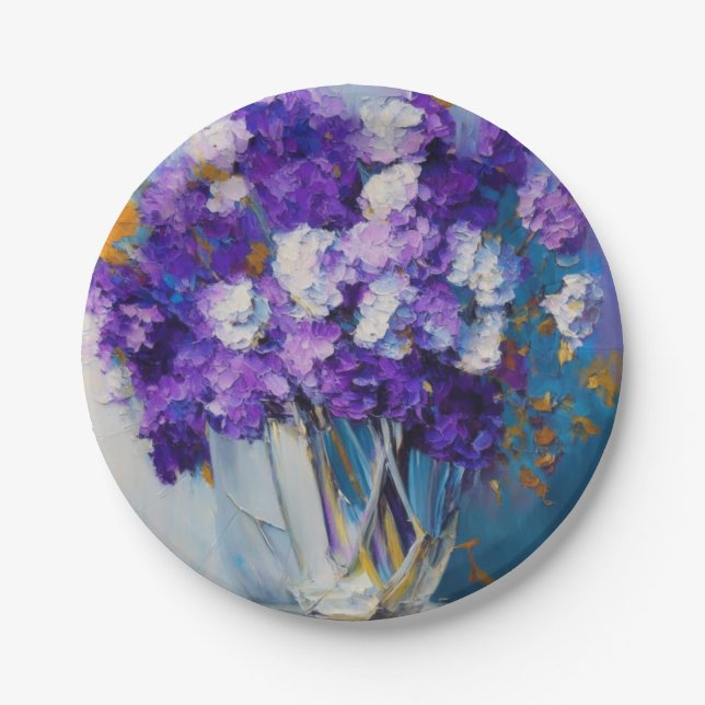 Pretty Vintage Purple Flowers Paper Plate (Front)