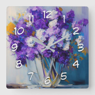 Pretty Vintage Purple Flowers Square Wall Clock