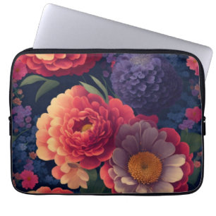 Pretty vintage red Orange purple mum peony floral  Laptop Sleeve