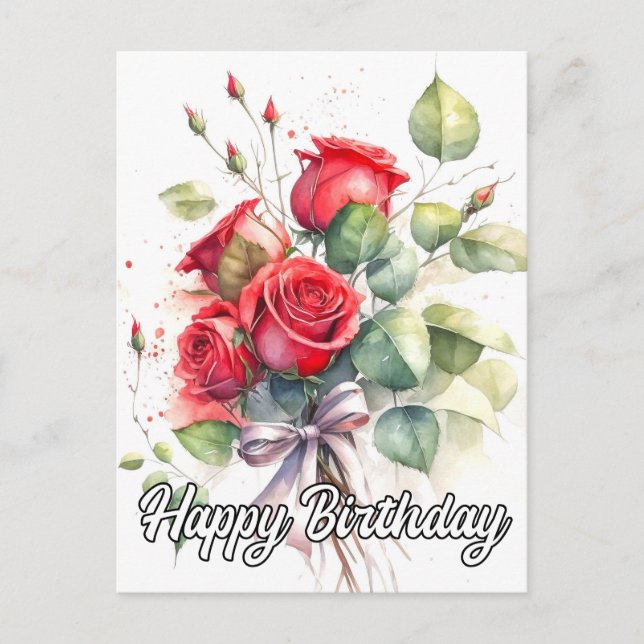 Pretty Vintage Red Roses Postcard (Front)