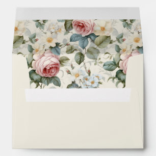 Pretty Vintage Rose Pattern Ivory and Dusty Rose Envelope