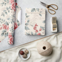 Pretty Vintage Shabby Chic Christmas Floral Paper