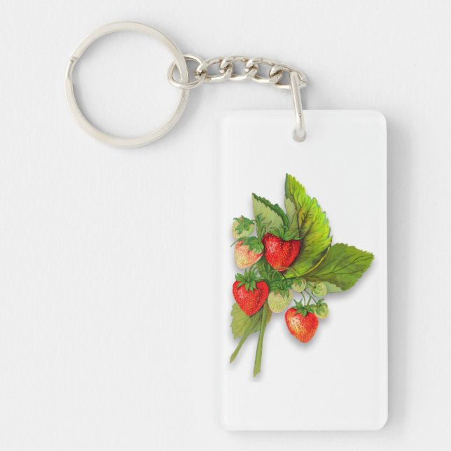 Pretty Vintage Strawberries, Message on Back Keychain (Front)
