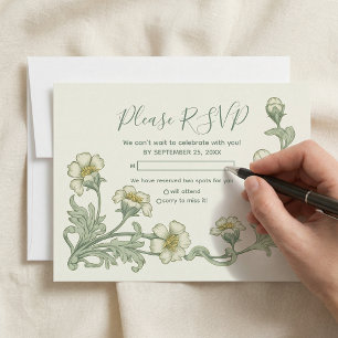 Pretty vintage style art nouveau flowers rsvp card