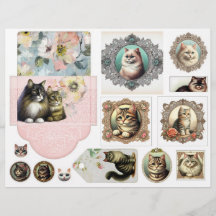 Pretty Vintage Style Cat Fussy Cuts with Envelope