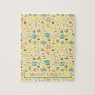Pretty Vintage Tea Party Teacups and Teapots Print Jigsaw Puzzle