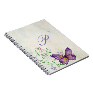 Pretty Vintage Watercolor Butterfly Monogrammed Notebook
