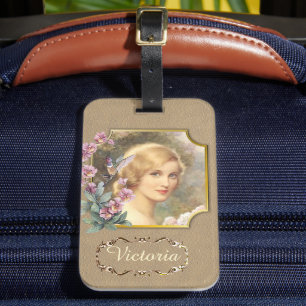 Pretty Vintage Woman Portrait Personalized Luggage Tag