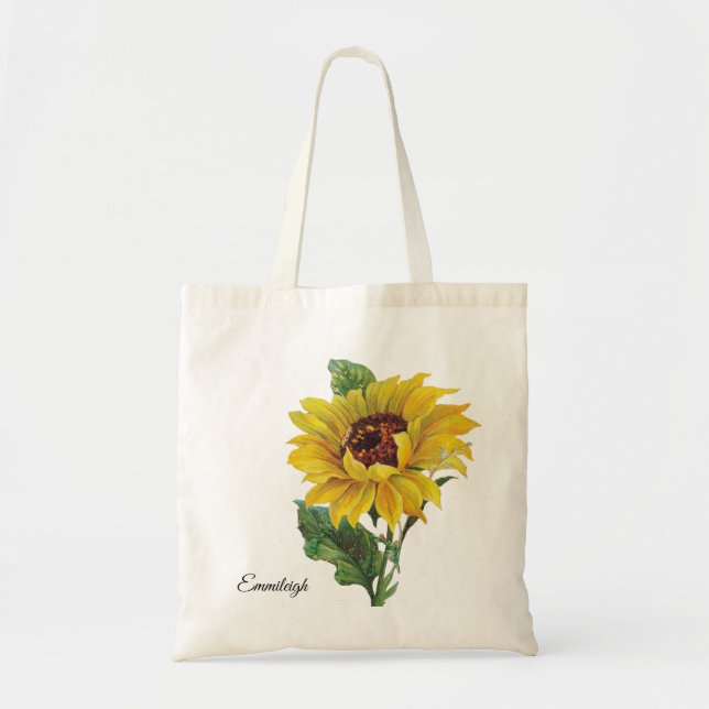 Pretty Vintage Yellow Brown Sunflower Tote Bag (Front)