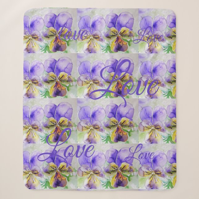 Pretty Viola Flower Floral Purple Pattern Love Sherpa Blanket (Front)