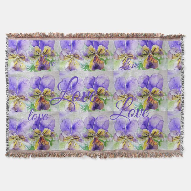 Pretty Viola Flower Floral Purple Pattern Love Throw Blanket (Front)