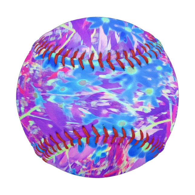 Pretty Violet Blue and Lime Green Flowers Baseball (Front)