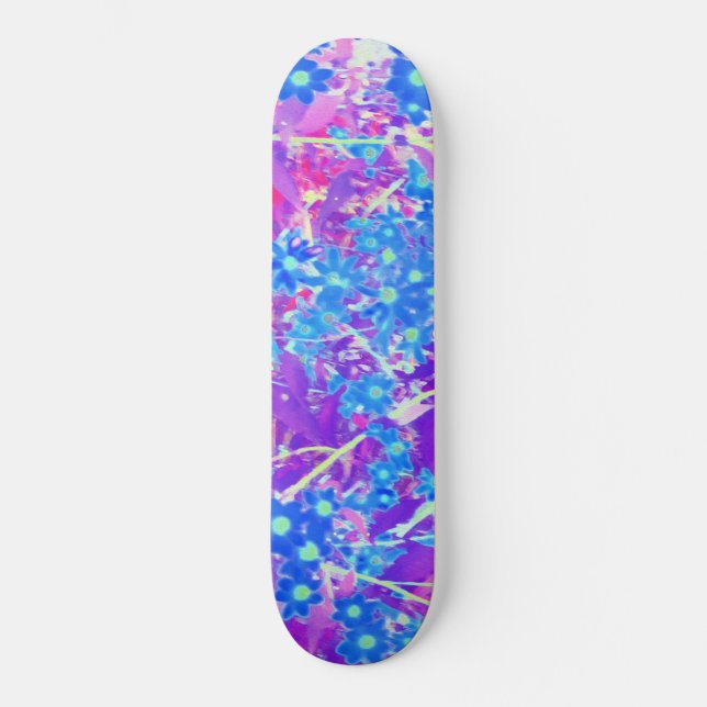 Pretty Violet Blue and Lime Green Flowers Skateboard (Front)