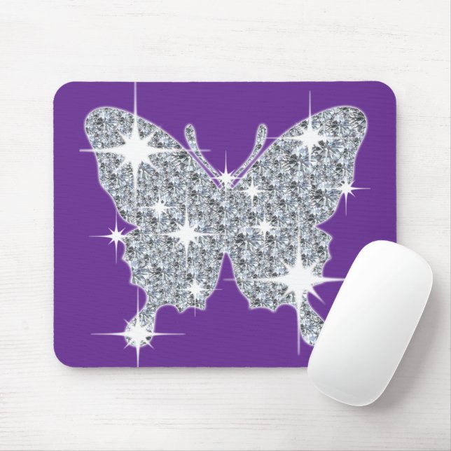 Pretty Violet Purple Faux Diamond Bling Butterfly  Mouse Pad (With Mouse)