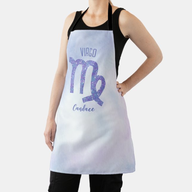 Pretty Virgo Astrology Sign Personalized Purple Apron (Insitu)
