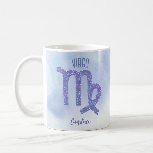Pretty Virgo Astrology Sign Personalized Purple Coffee Mug (Left)