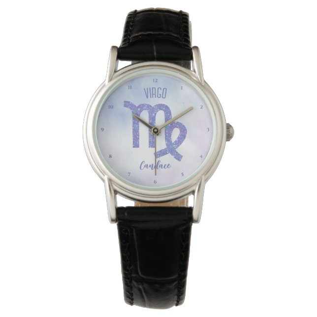 Pretty Virgo Astrology Sign Personalized Purple Watch (Front)