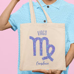 Pretty Virgo Purple Astrology Sign Personalized Tote Bag<br><div class="desc">This pretty,  personalized purple and lavender Virgo tote bag features your astrological sign from the Zodiac in a beautiful sparkle like the constellations. Customize this cute gift with your name in beautiful cursive script for someone with a late August or early September birthday.</div>