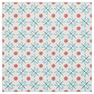 Pretty Water Lilies and Dragonflies on Blue Fabric