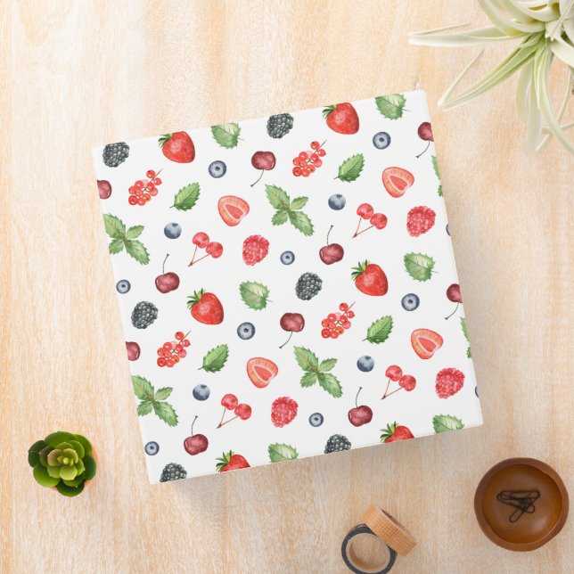 Pretty Watercolor Berry Pattern Kitchen Recipe Binder (In Situ)