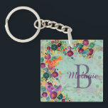 Pretty Watercolor Birds and Flowers Personalised Keychain<br><div class="desc">Colourful watercolor painting of birds almost camouflaged in a garden of flowers. Personalise with name and initial.</div>