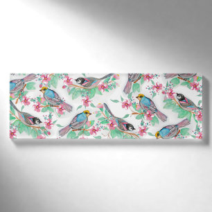 Pretty watercolor birds spring floral paint name tag