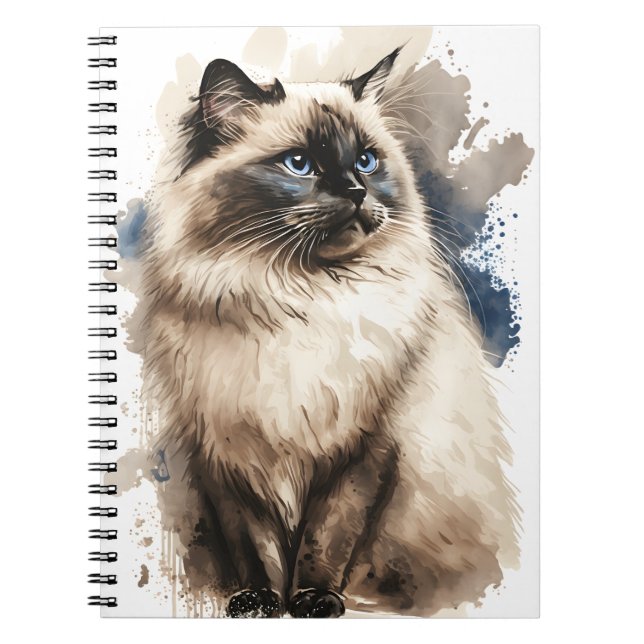 PRETTY WATERCOLOR BIRMAN CAT NOTEBOOK (Front)