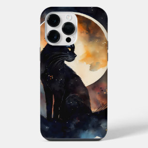 PRETTY WATERCOLOR BLACK CAT WITH A FULL MOON iPhone 14 PRO MAX CASE