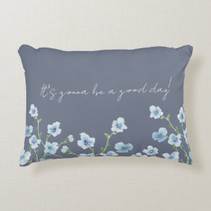 Pretty Watercolor Blue Floral  Accent Pillow