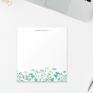 Pretty Watercolor Blue Floral Border Personalized Notepad