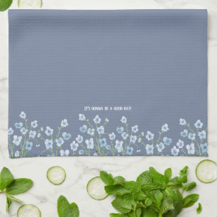 Pretty Watercolor Blue Floral Kitchen Towel