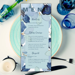 Pretty Watercolor Blue Floral Wedding Party Menu