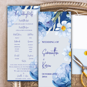 Pretty Watercolor Blue Floral Wedding Program