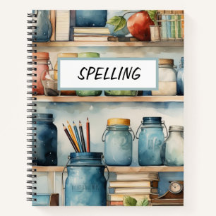 PRETTY WATERCOLOR BLUE SCHOOL MASON JARS NOTEBOOK