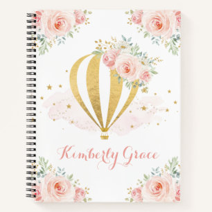 Pretty Watercolor Blush Floral Hot Air Balloon Notebook