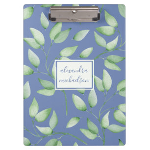 Pretty Watercolor Botanical Leaves with Name Clipboard