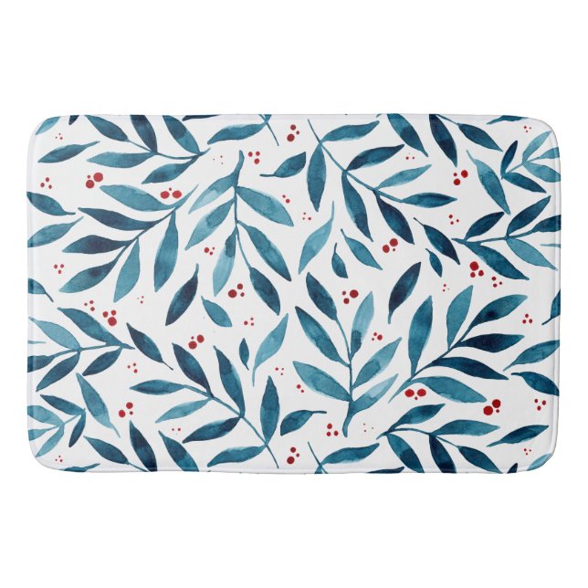 Pretty watercolor branches – turquoise and red  bath mat (Front)