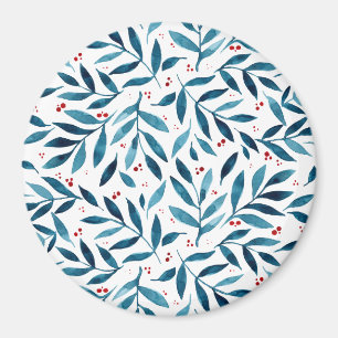 Pretty watercolor branches – turquoise and red  magnet