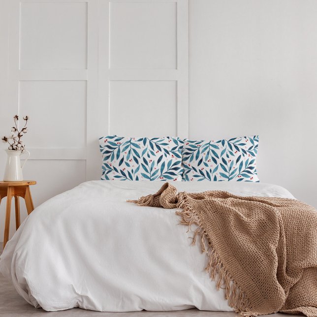 Pretty watercolor branches – turquoise and red  pillowcase (Creator Uploaded)