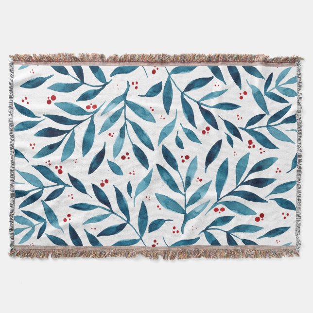 Pretty watercolor branches – turquoise and red  throw blanket (Front)